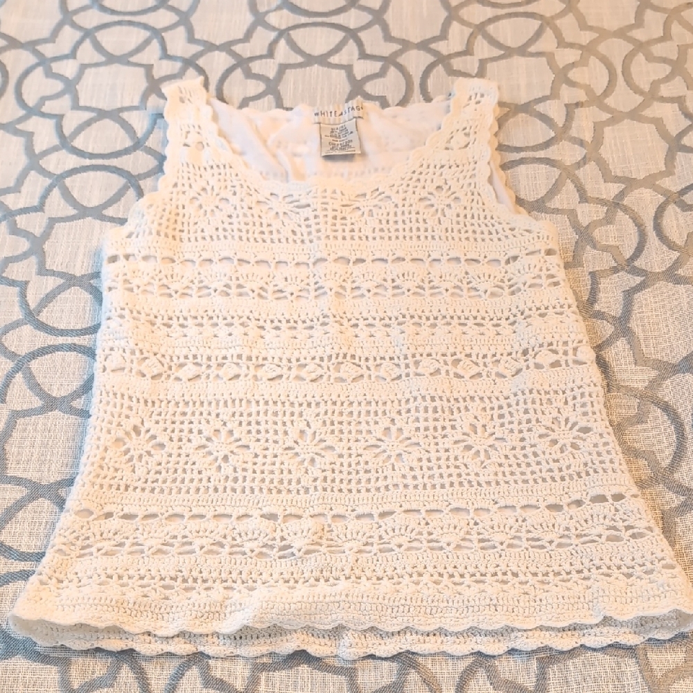 Vintage Women's, Size 4/6, White Stag, White Crochet Thick Strap Tank Top - Picture 1 of 5